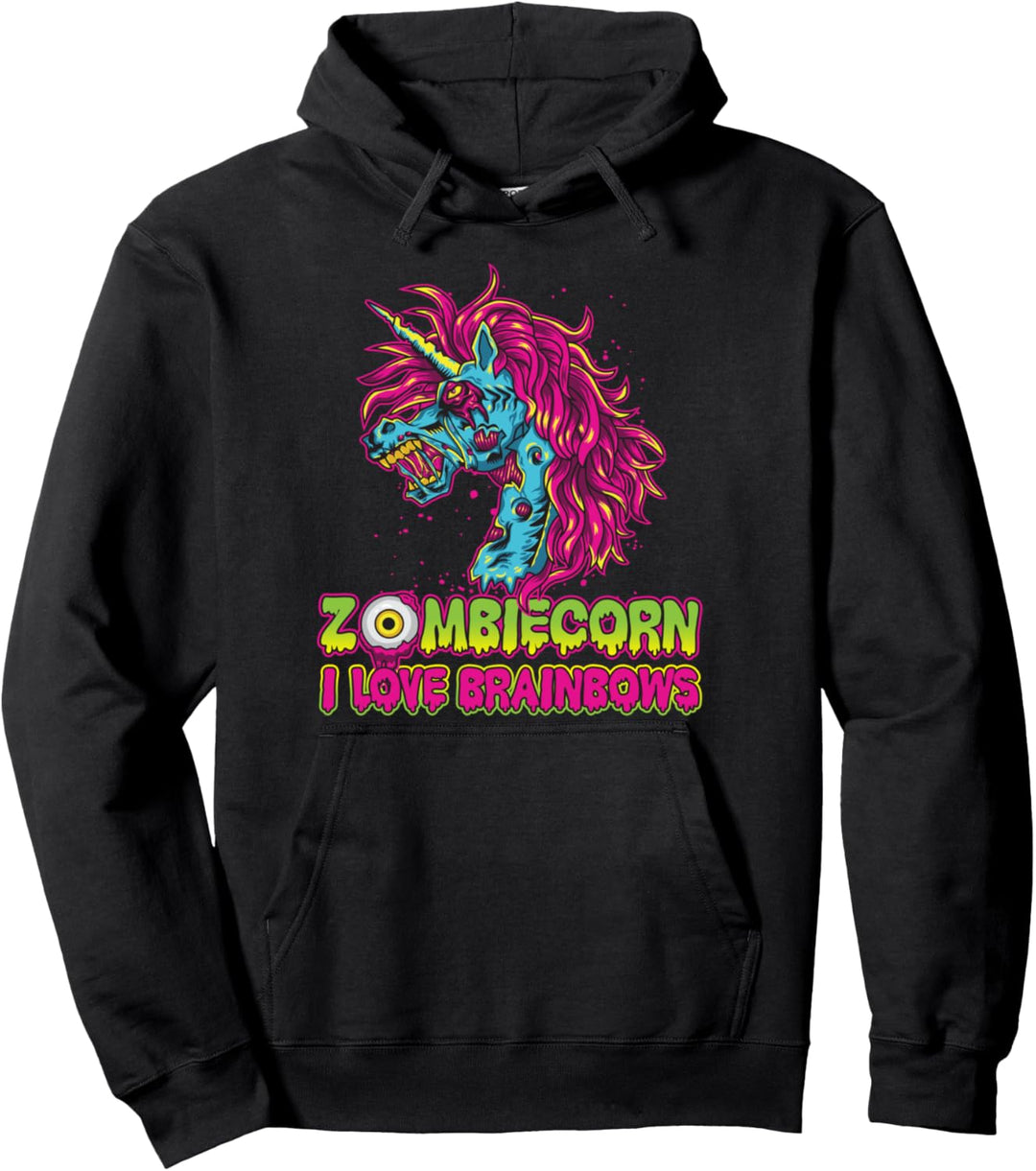 Zombie Unicorn I Love Brainbows Halloween Gothic Goth Punk Pullover Hoodie