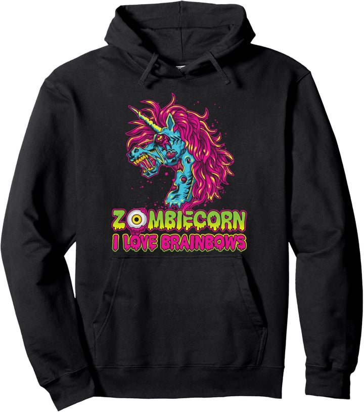 Zombie Unicorn I Love Brainbows Halloween Gothic Goth Punk Pullover Hoodie
