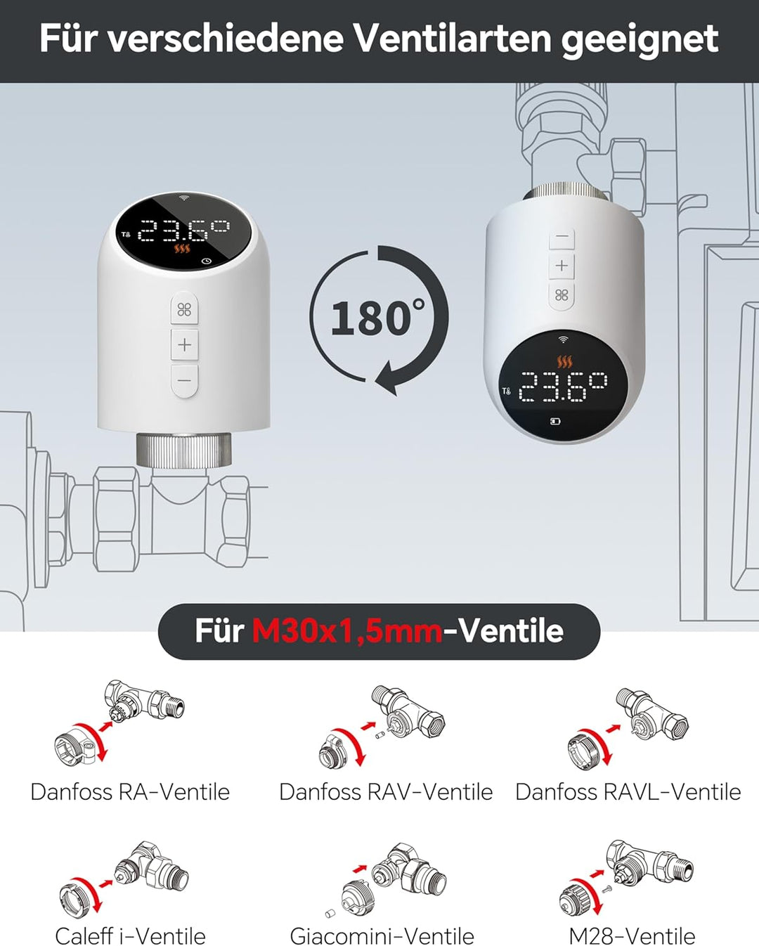 Heizkörperthermostat WLAN, Beok Thermostat Heizung Smart Thermostatkopf WiFi Heizungsthermostat Heiz