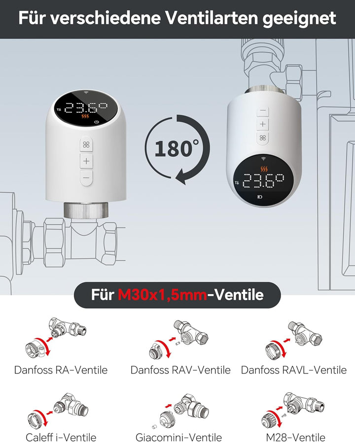 Heizkörperthermostat WLAN, Beok Thermostat Heizung Smart Thermostatkopf WiFi Heizungsthermostat Heiz