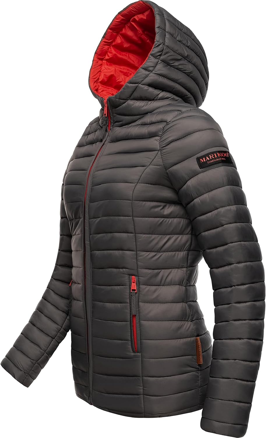 MARIKOO Damen leichte Übergangsjacke Steppjacke mit Kapuze Asraa XS-3XL XS Anthracite, XS Anthracite