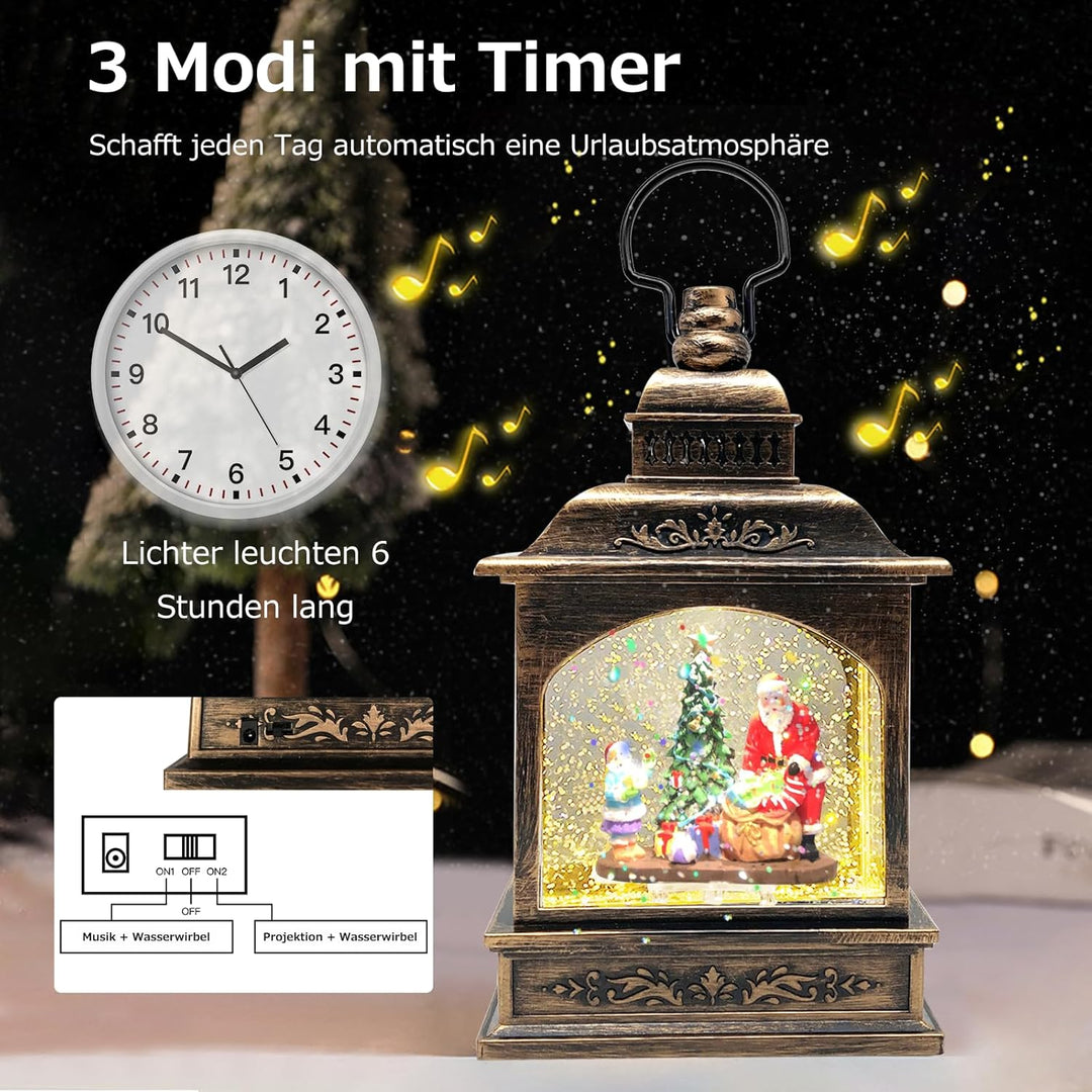 Marsyu Weihnachts Schneekugel Laterne mit Zeitschaltuhr, Beleuchtete USB/batteriebetriebene Wirbelnd