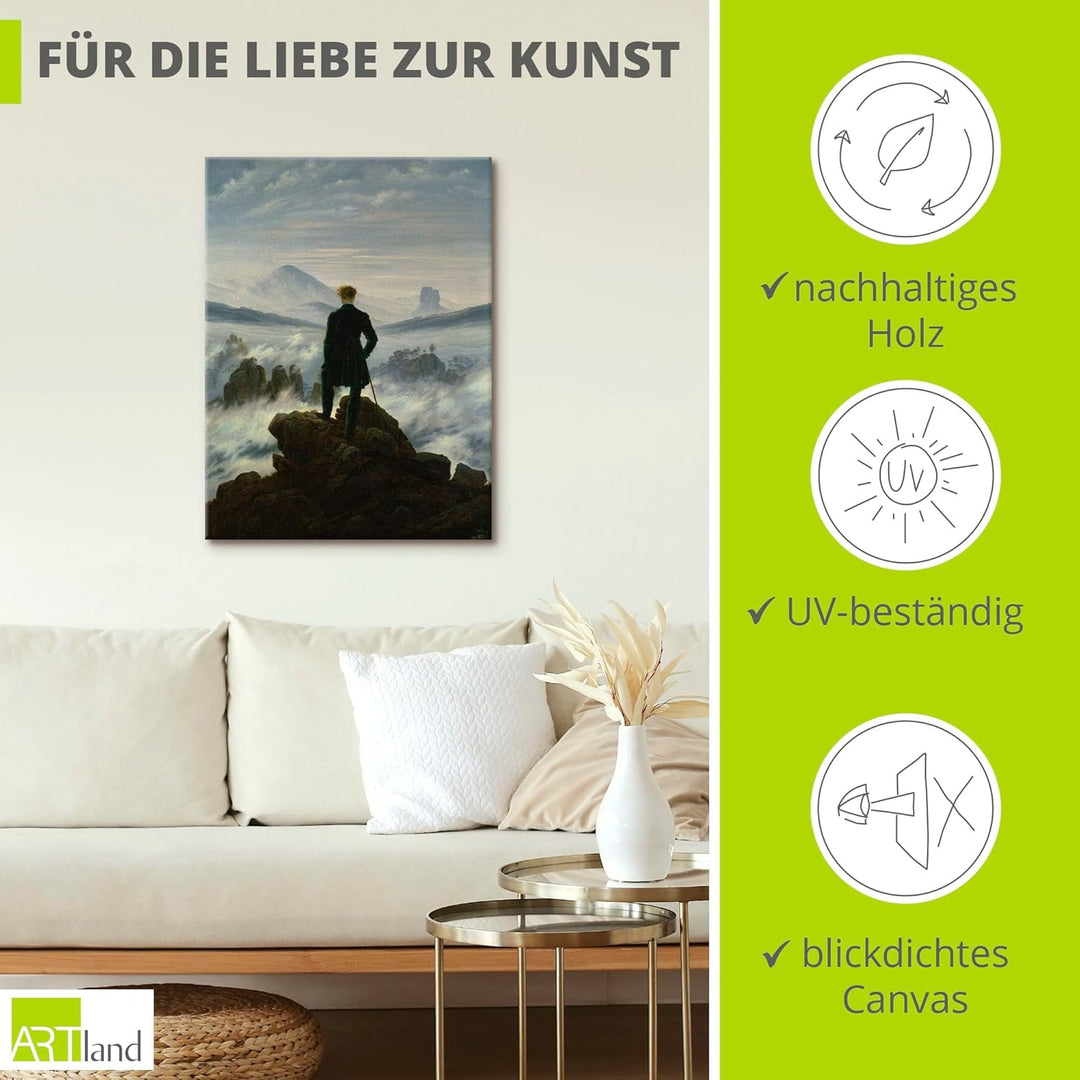 ARTland Leinwandbild Wandbild Bild auf Leinwand 45x60 cm Wanddeko Wandern Berge Wald Wolken Nebel De