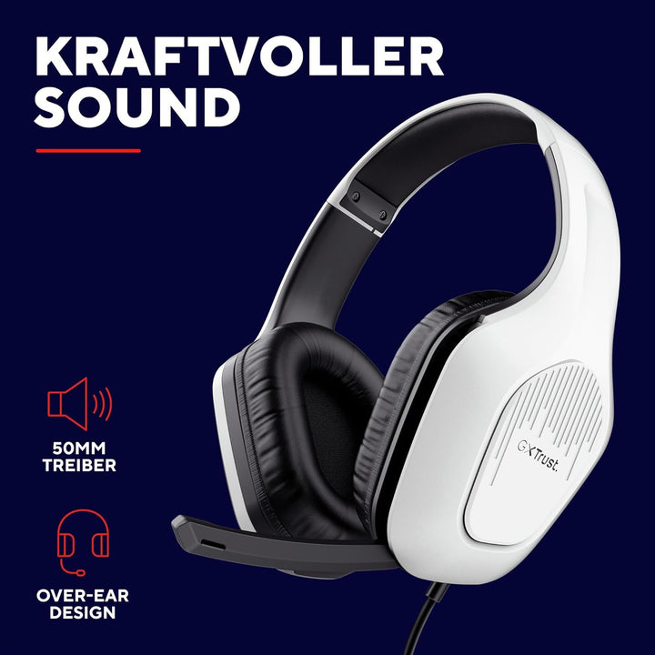 GXTrust Zirox Leichtes Gaming Headset für PlayStation 5, Weiss | 50-mm-Treiber, 1,2 m Kabel, Hochkla