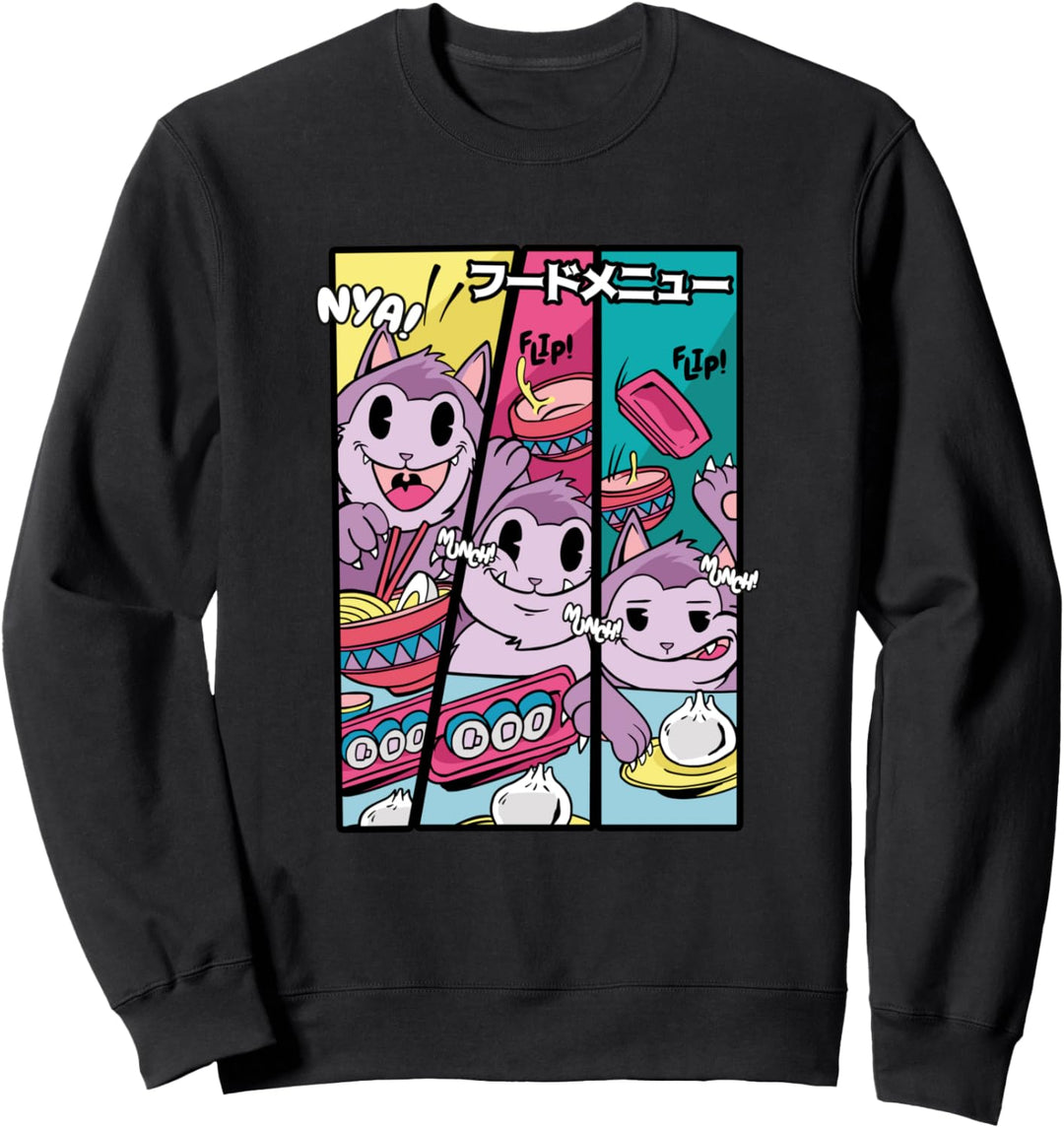 Speisekarte l Lustige Katze isst japanisches Essen Anime Sweatshirt