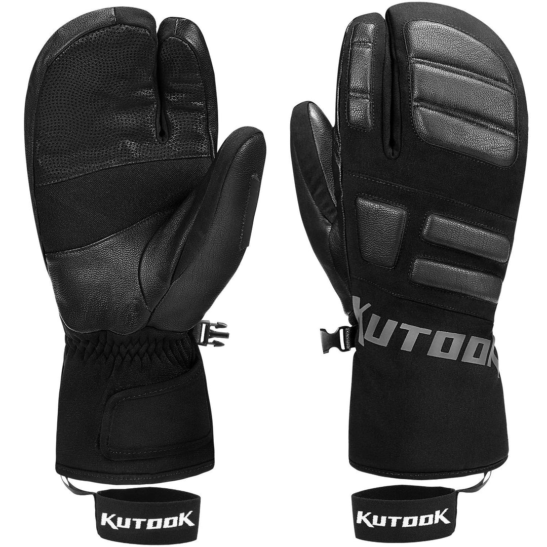 KUTOOK Skihandschuhe Ziegenleder 3M Thinsulate Fäustlinge 5 MM Eva HIPORA Wasserdicht Winddicht Stra