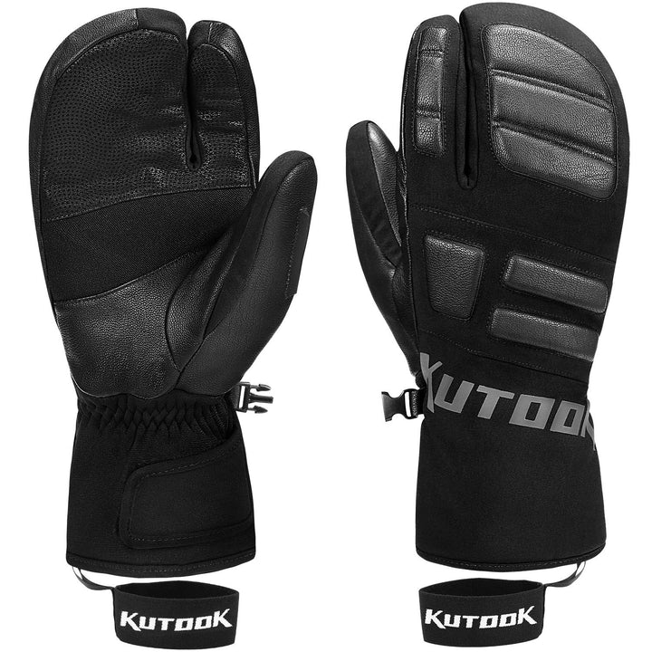 KUTOOK Skihandschuhe Ziegenleder 3M Thinsulate Fäustlinge 5 MM Eva HIPORA Wasserdicht Winddicht Stra