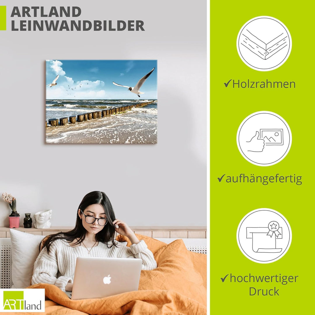 Artland Leinwandbild Wandbild Bild auf Leinwand 80x60 cm Wanddeko Strand Meer Maritim Landschaft See