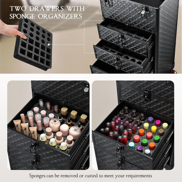 Kosmetik Trolley mit 4 Schubladen Friseurkoffer Gross Kosmetikkoffer Ngaelkoffer Make up Koffer mit