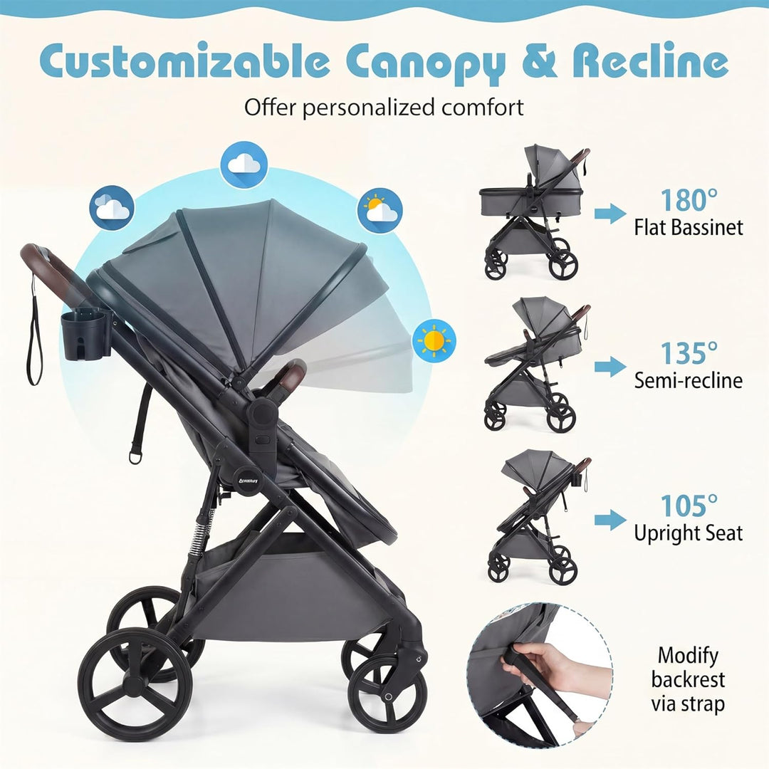 GIANTEX 2-in-1 Kinderwagen bis 22 kg, Faltbarer Buggy mit umkehrbarem Sitz, verstellbare Rückenlehne
