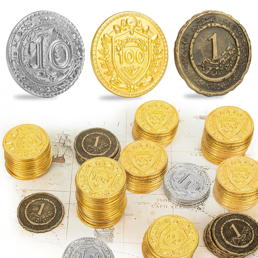 Byhoo 50PCS Metall DND Münzen, 1.2" Gold Silber Kupfer Token mit Gesichtswert für Brettspiel und Tab