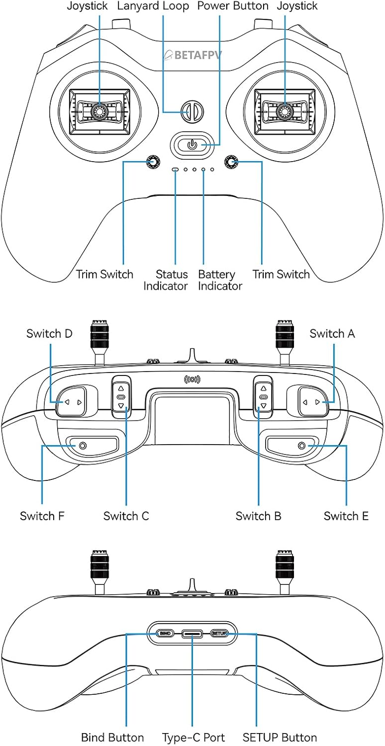 BETAFPV LiteRadio 4 Funksender Fernbedienung mit 5D-Trimmschalter, 10-CH Bluetooth-Verbindung, FPV-S
