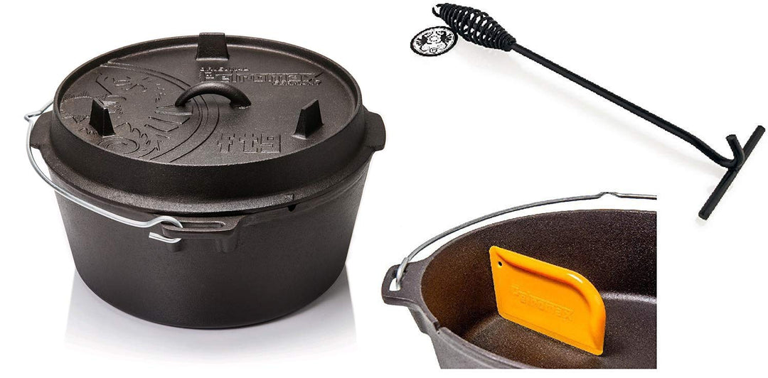 Petromax Feuertopf Starterset ft9-t (Dutch Oven Planer Boden) inkl. Deckelheber + Schaber