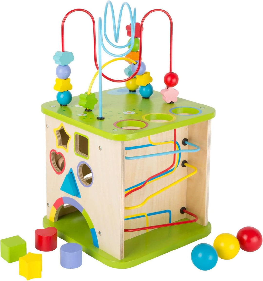 small foot Motorikwürfel aus stabilem Holz mit fünf Seiten Spielspass, inkl. Motorikschleifen und Ku