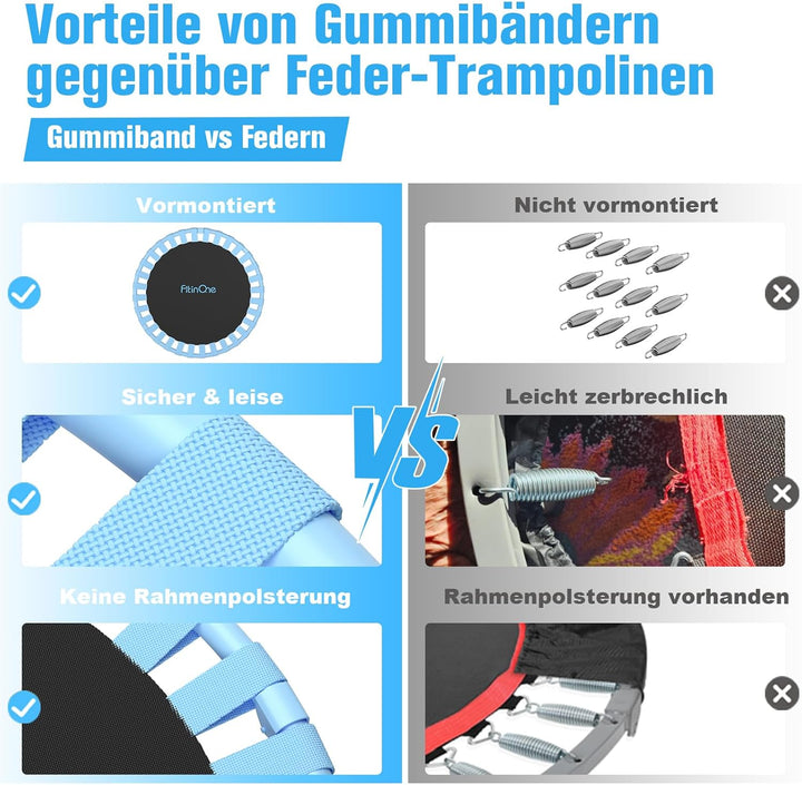 200KG Faltbares Fitness Mini Trampolin Ø 102CM mit Bungee Bänder, 5-Fach Verstellbarer Schaumstoffgr