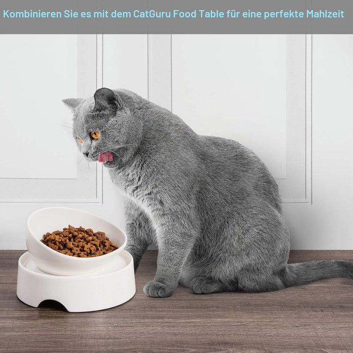 CatGuru Ceramic Cat Food Bowl High-Low Weiss, High-Low Weiss