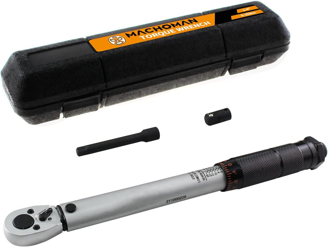 MACHOMAN ATQW203 1/4-Zoll-Trouqe-Schraubenschlüssel (5-25 Nm) mit Verlängerungsstange und 3/8-Zoll-A