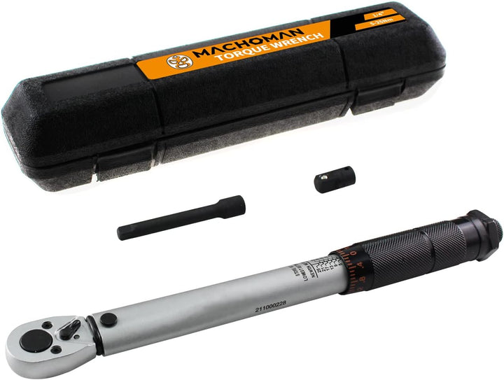 MACHOMAN ATQW203 1/4-Zoll-Trouqe-Schraubenschlüssel (5-25 Nm) mit Verlängerungsstange und 3/8-Zoll-A
