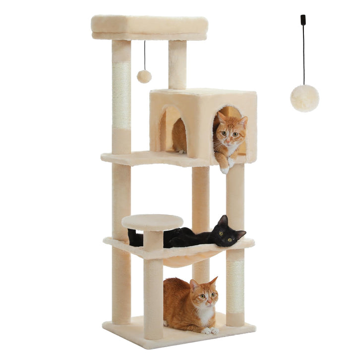 PAWZ Road Katzenbaum mit Metall-Plüsch-Hängematte, Katzenturm für ausgewachsene Katzen mit 2-türigem