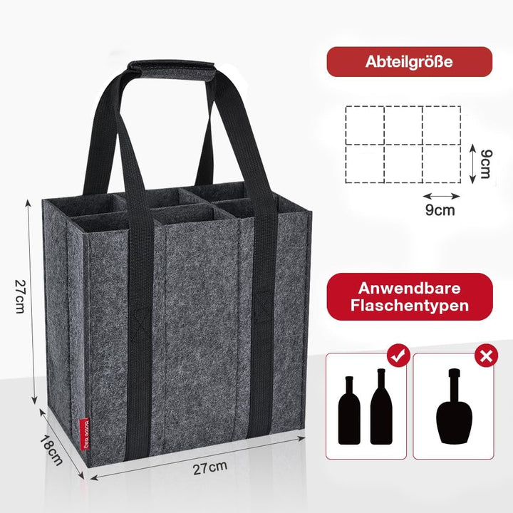 Flaschenträger 6 Fächer Flaschentasche, Filz Flaschen Tasche Wiederverwendbar Männerhandtasche für B
