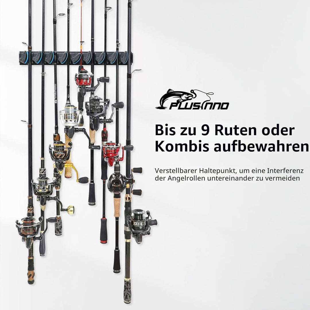 PLUSINNO Vertikaler Angelrutenhalter, Wandmontage, Angelrutenhalter für bis zu 18 Ruten oder Kombina