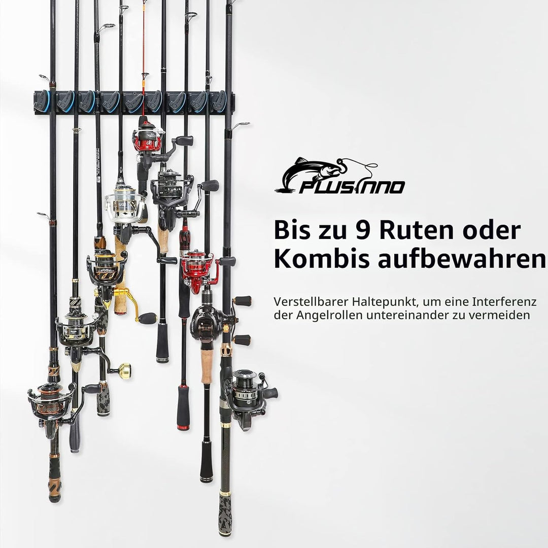 PLUSINNO Vertikaler Angelrutenhalter, Wandmontage, Angelrutenhalter für bis zu 18 Ruten oder Kombina
