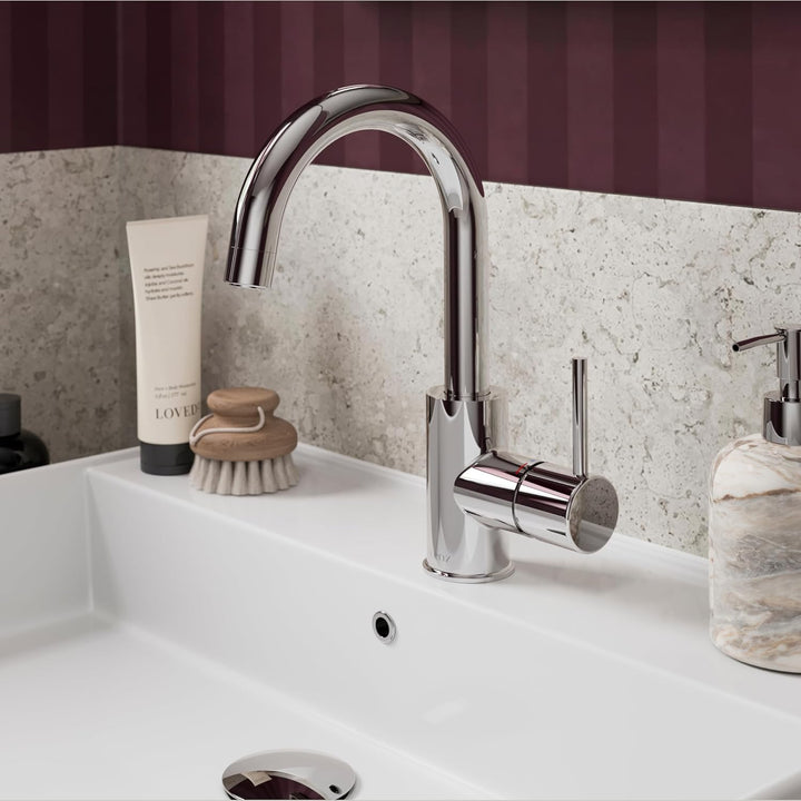 Lenz Niederdruck Waschtischarmatur Bow² in Chrom – 360° schwenkbarer Bogenauslauf – Mit EasyClean Po