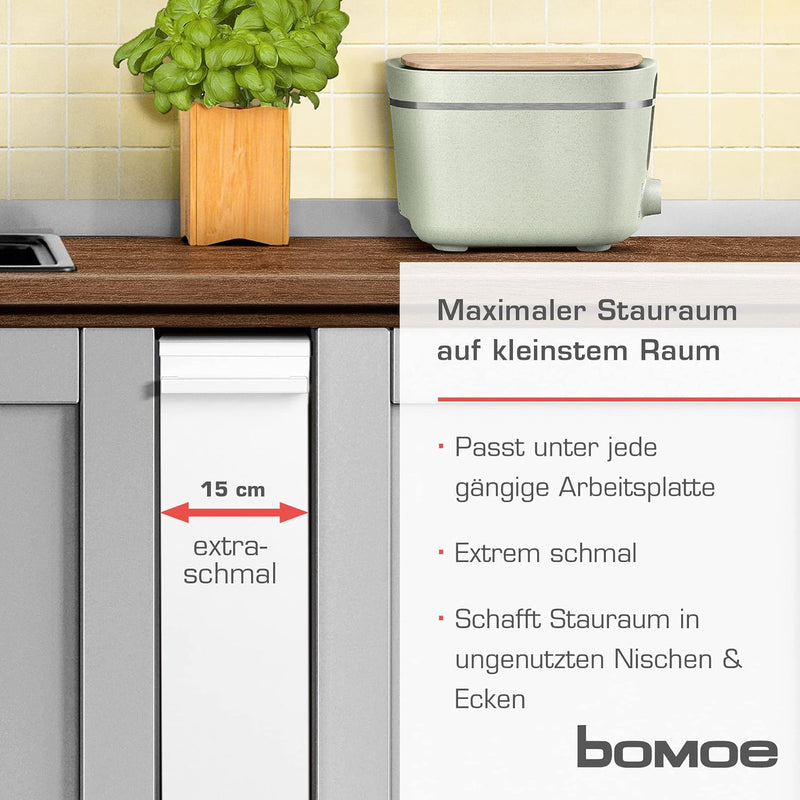 bomoe Nischenregal 15cm breit – Küchenwagen Küchenregal Schmal – Rollwagen Schmal 3 Fächer & Arbeits