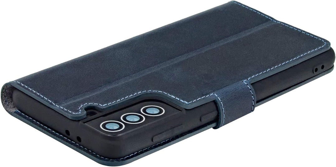 Suncase Book-Style Hülle kompatibel mit Samsung Galaxy S22 5G Leder Tasche (Slim-Fit) Lederhülle Han
