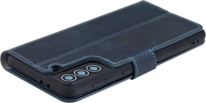 Suncase Book-Style Hülle kompatibel mit Samsung Galaxy S22 5G Leder Tasche (Slim-Fit) Lederhülle Han