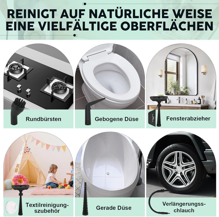 Dampfreiniger Handgerät, 1200W Hand Dampfreiniger für alles mit 8 Zubehör, 3.2 bar Dampfdruck 700ML