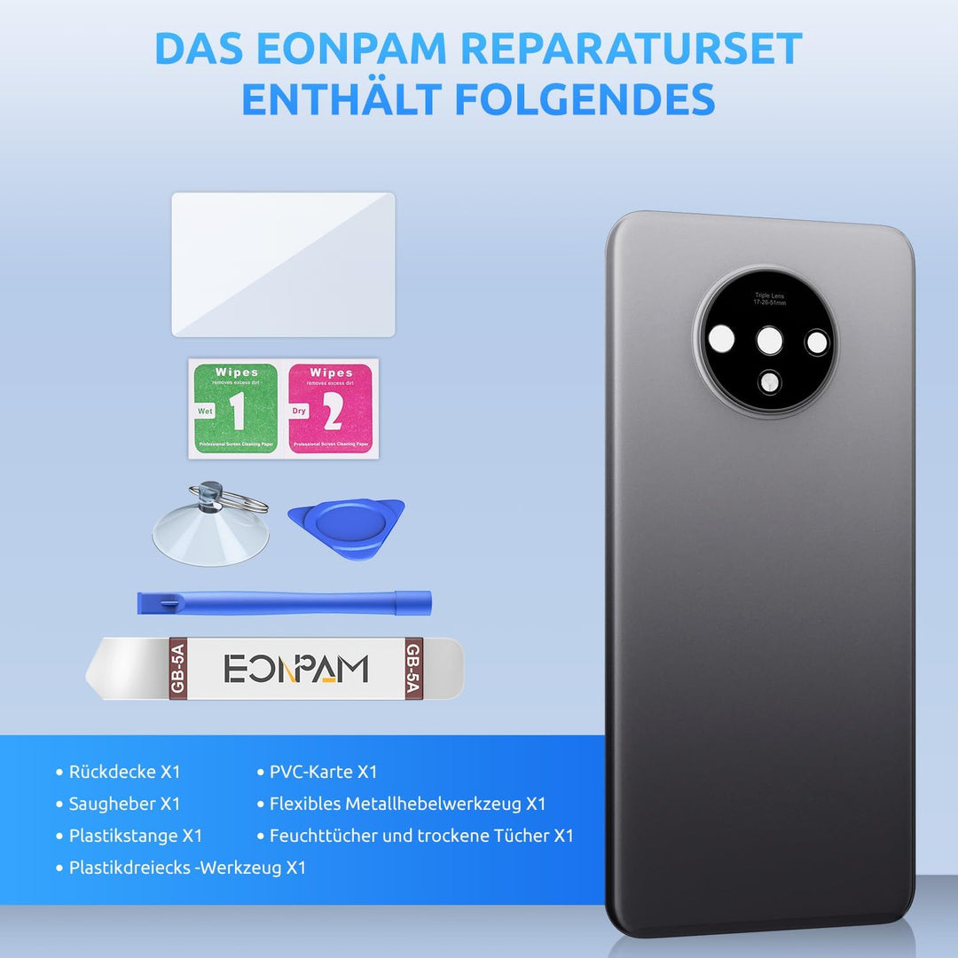 Eonpam Akkudeckel für OnePlus 7T Rückseite Glas Original Backcover Back Glas Ersatz Reparatur Set mi