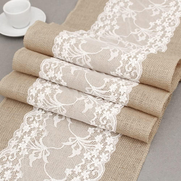 10 Stücke Tischläufer mit Spitze, Juteband Tischband Natur Hochzeit Deko Vintage Tischdeko Hochzeits