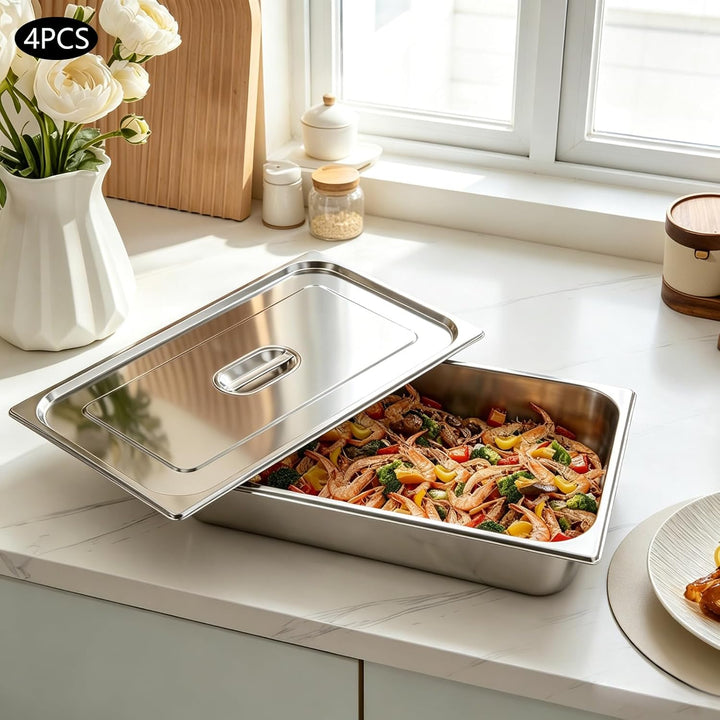 Chafing Dish Speisewärmer Set 4 Stück Edelstahl Warmhaltebehälter | Catering-Wärmespender 9L Behälte