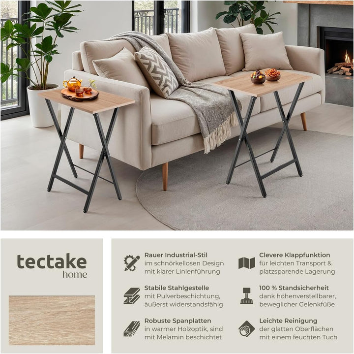 tectake 2er Set Beistelltisch klappbar, Holz Tablett Tisch im Industrie-Design, 48x36x66,5 cm, TV Tr