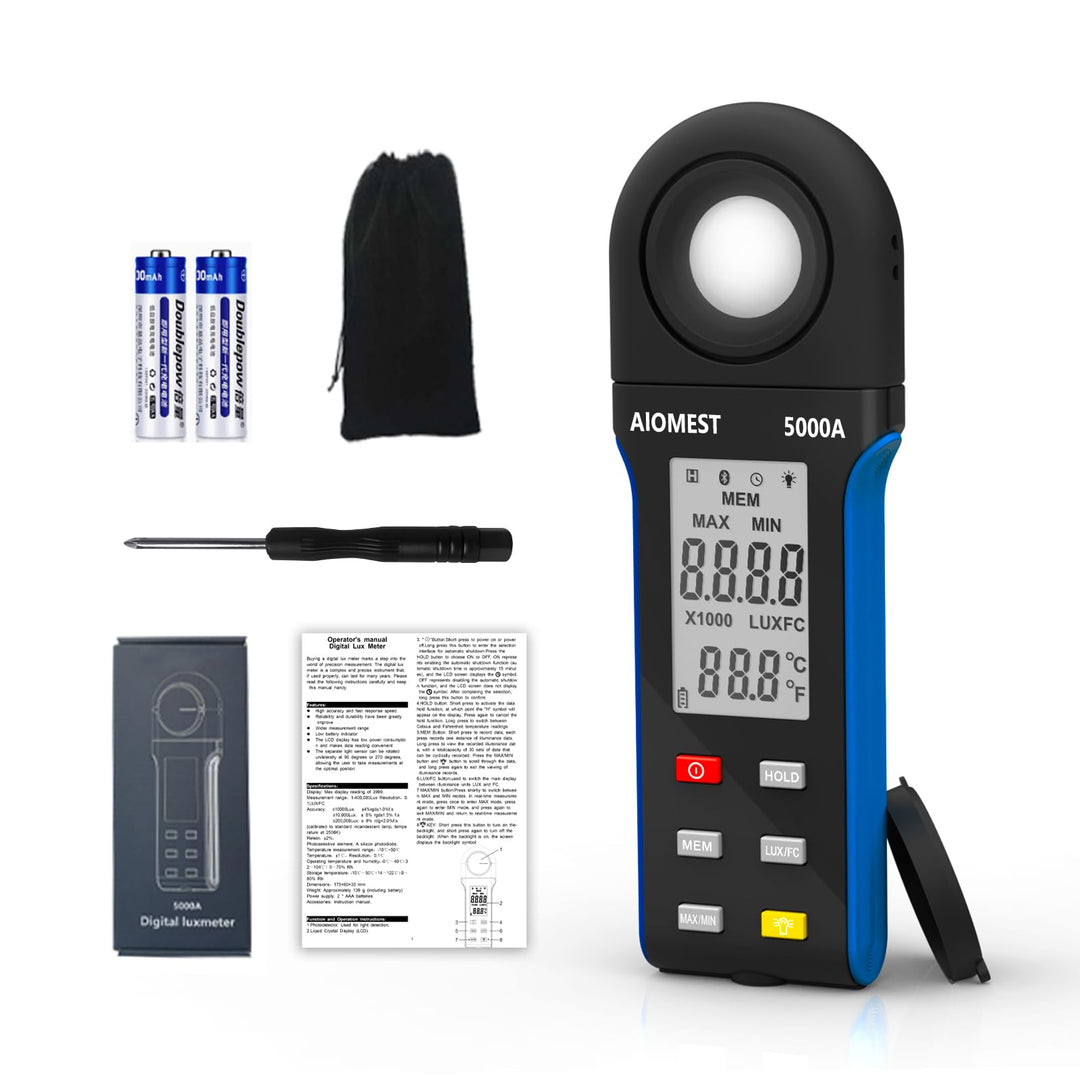 AIOMEST Digital Luxmeter, AI-5000A Tragbares Photometer Belichtungsmessgerät für Fotografie, Lichtme