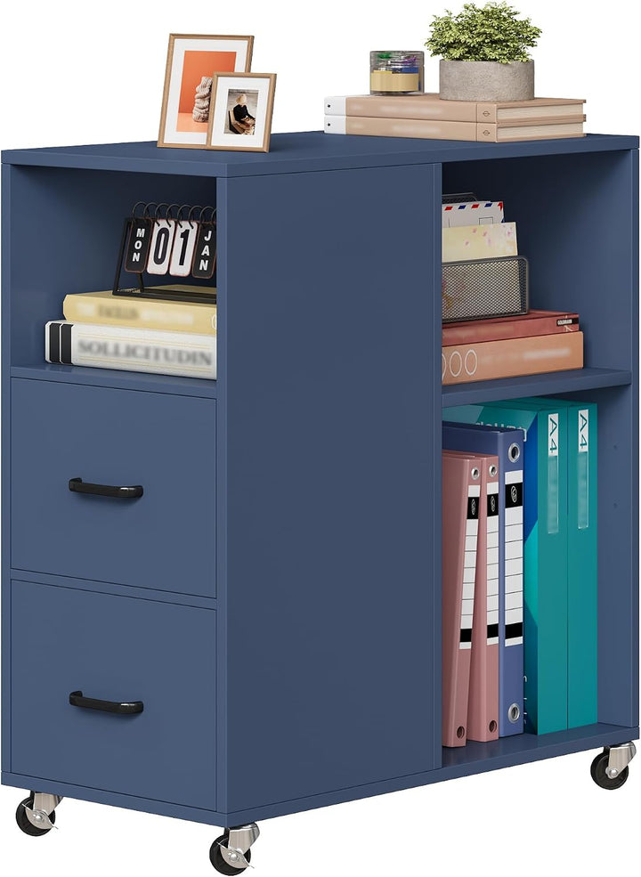 HOCSOK Rollcontainer Schreibtisch mit Verstellbarer Einlegeboden, Blau, Blau