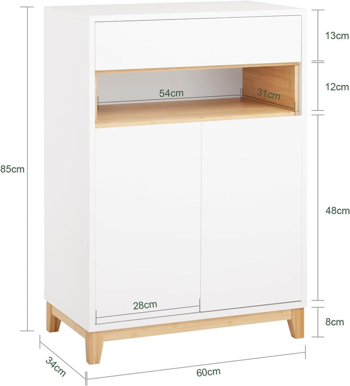 SoBuy Sideboard Kommode Küchenschrank – Modernes Bambusdesign mit Schublade & höhenverstellbarem Reg