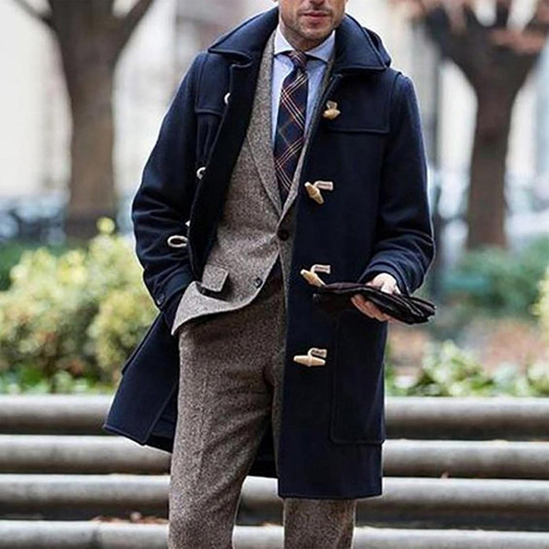 Zhiyao Herren Warm Wollmantel Stehkragen Wintermantel Trenchcoat Klassischer Winter Jacke Reverskrag