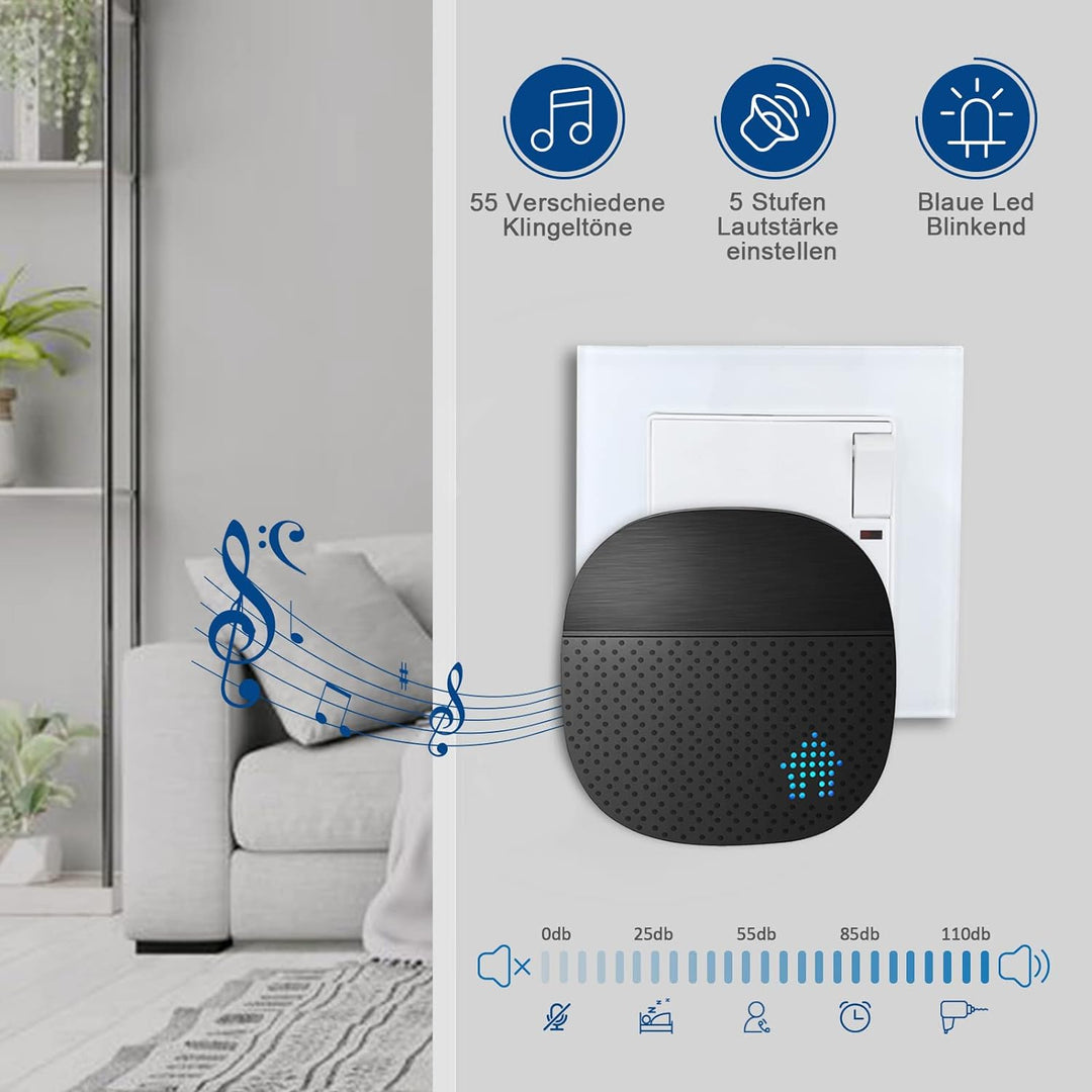 Funkklingel 400M Reichweite Funk Klingel haustür IP55 Aussen Wasserdicht Kabellose Türklingel Sender