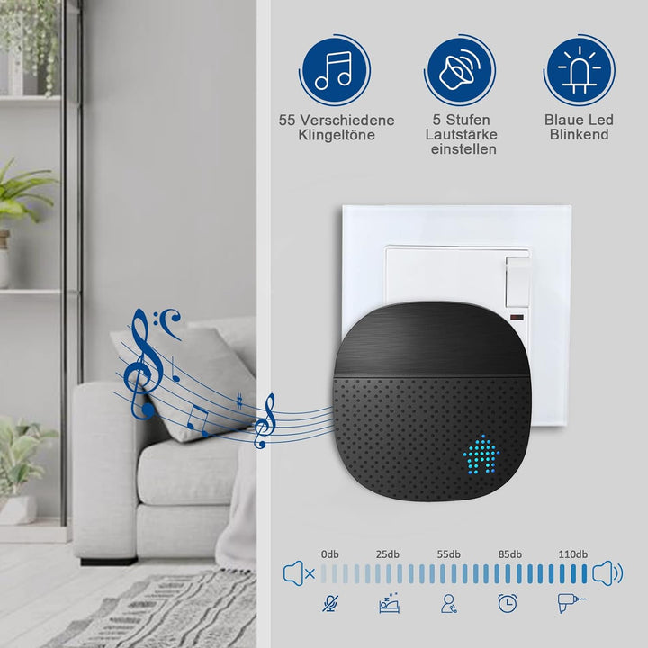 Funkklingel 400M Reichweite Funk Klingel haustür IP55 Aussen Wasserdicht Kabellose Türklingel Sender