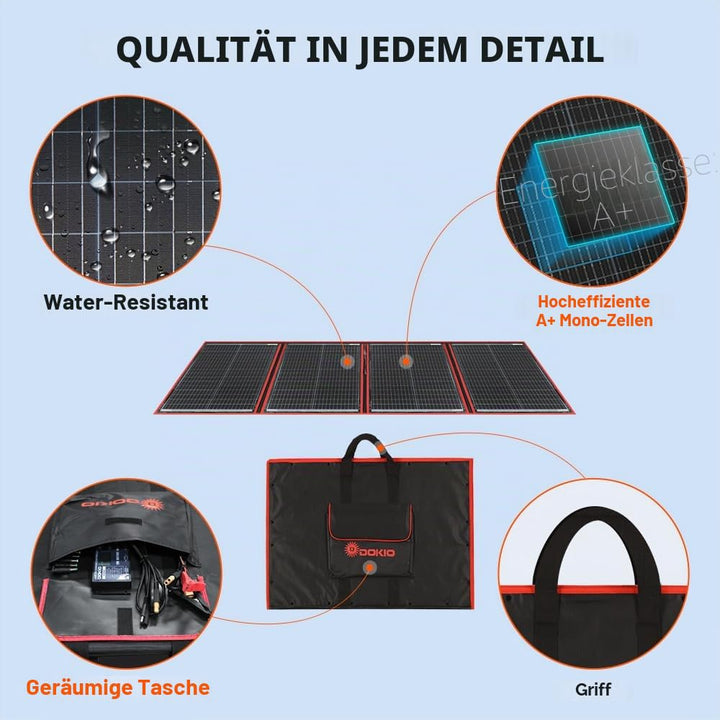 DOKIO 200W 18V Faltbar Solar Panel Kit Monokristallines Mit Solarladeregler Und PV-Kabel (Für 12V Kf