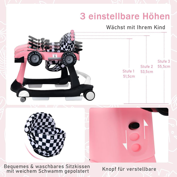 GOPLUS 4 in 1 Baby Lauflernhilfe, Lauflernwagen höhenverstellbar mit Licht &amp; Musik, Baby Walker Auto