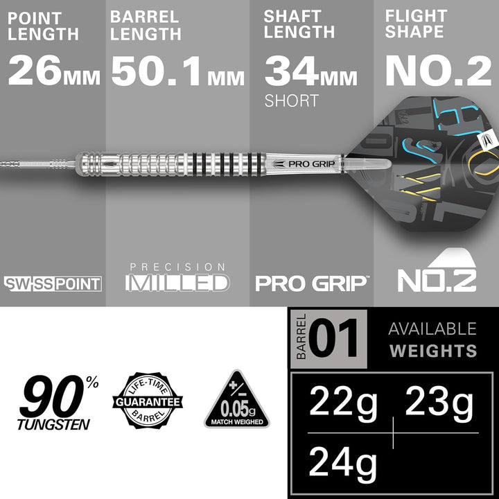 Target Darts Chris Dobey G1 90% Wolfram Swiss Point Stahlspitze Dart Satz 22 g, 22 g