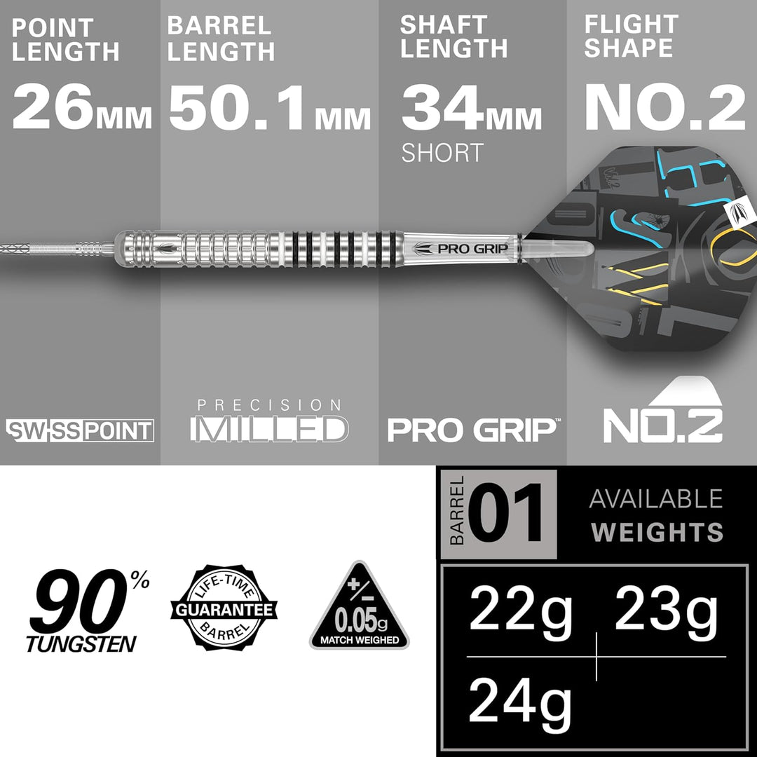 Target Darts Chris Dobey G1 90% Wolfram Swiss Point Stahlspitze Dart Satz 23 g, 23 g