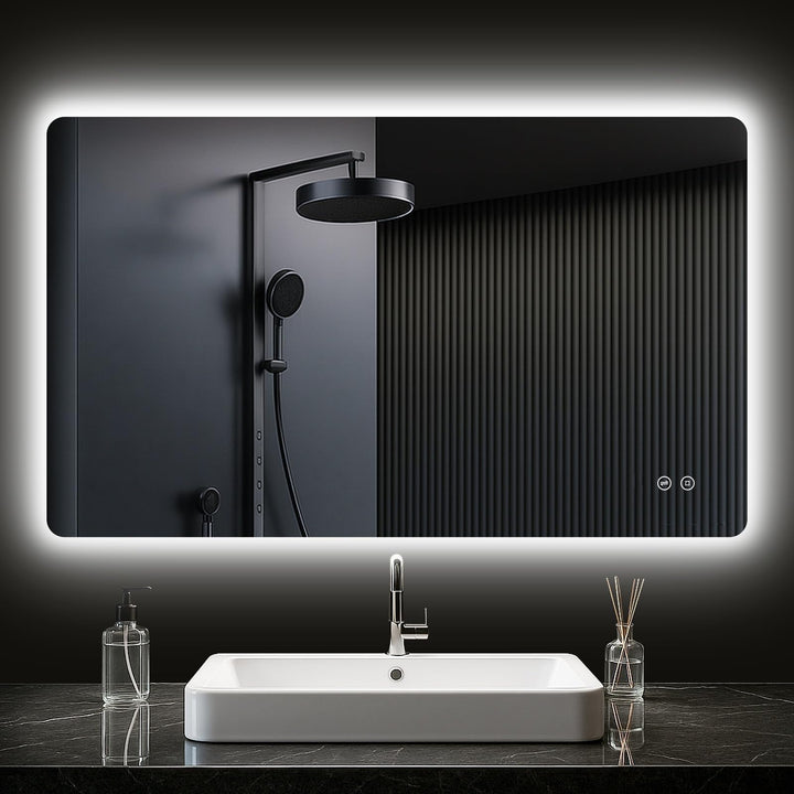 Badezimmer Spiegel mit Beleuchtung 100x60cm, LED Bad Spiegel mit licht, 3 Lichtfarben, Dimmbar, Rech
