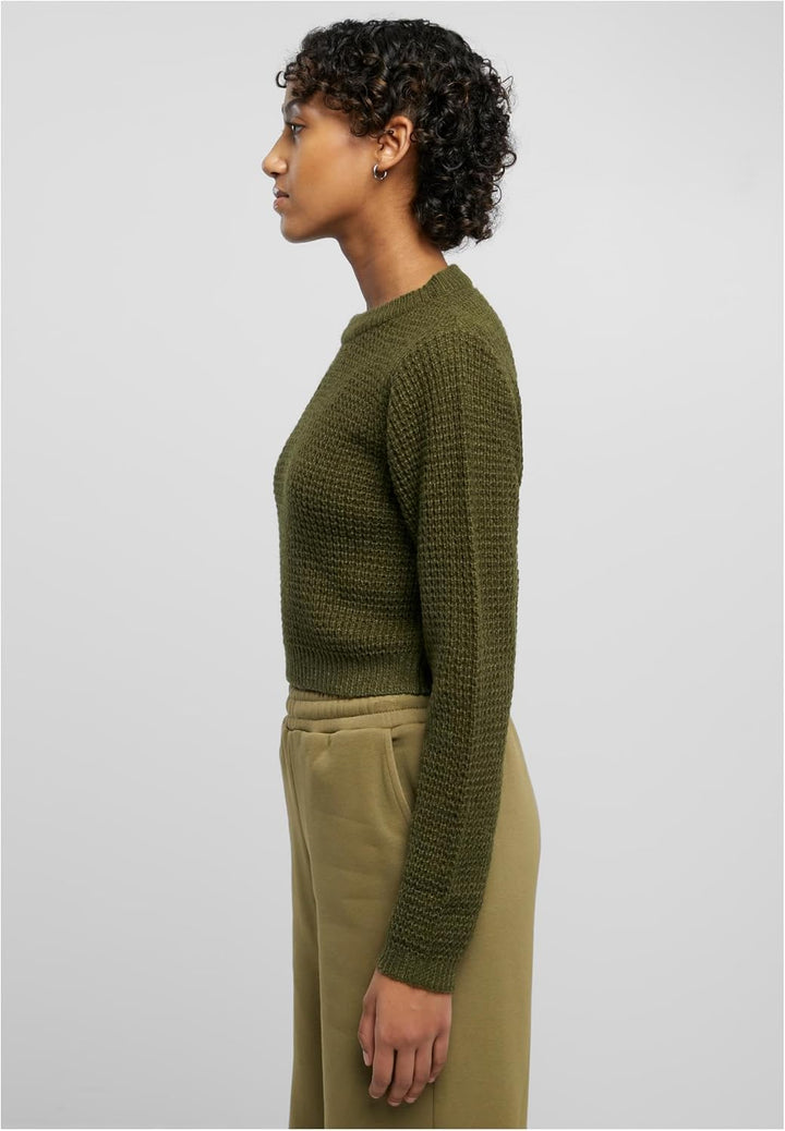 Urban Classics Damen Ladies Short Waffle Sweater XS Summerolive, XS Summerolive