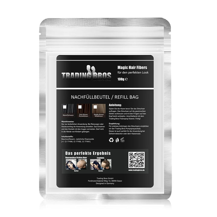 100g Premium Streuhaar Trading Bros Refill Bag Nachfüllbeutel (Schwarz), Schwarz