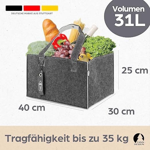 TANNDESIGN - Einkaufskorb & Kaminholzkorb aus recycelten Plastikflaschen (Filz-Tasche) - Holz-Korb f