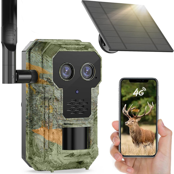 4G LTE Wildkamera mit Handyübertragung App 2.5K Solar Wildtierkamera mit eSIM Karte, Nachtsicht, Bew